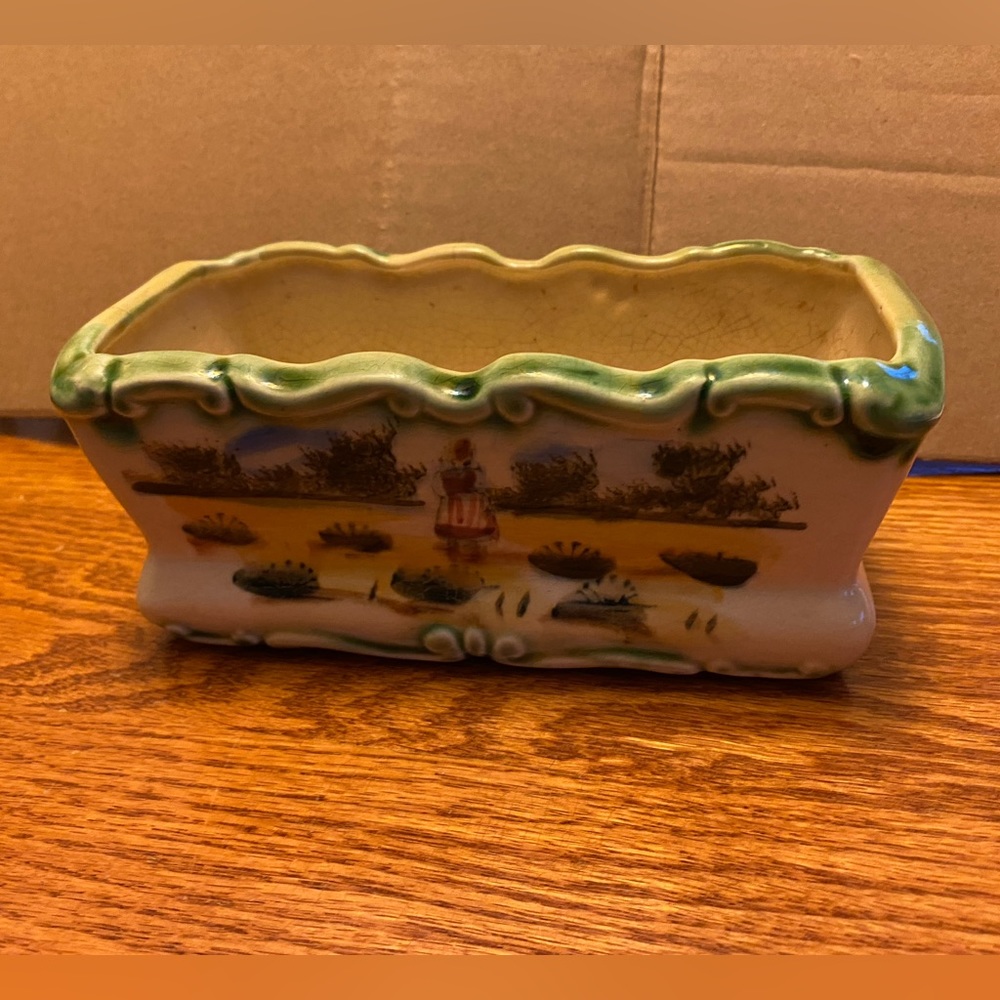 Vintage Shafford Hand Decorated Crackle Ceramic Planter Japan